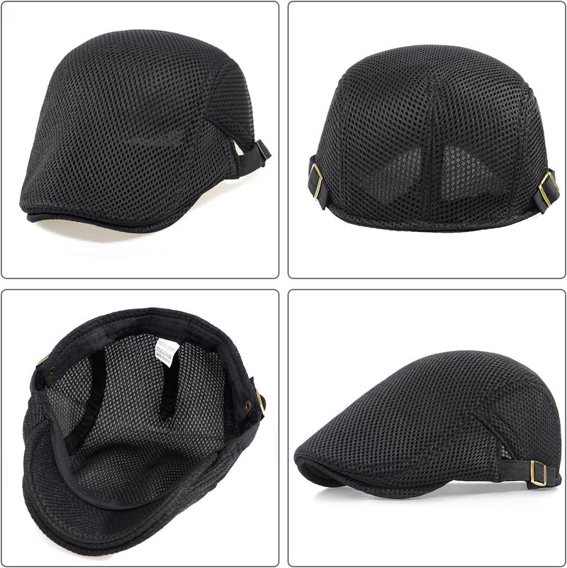 Xinveen Men's Mesh Cap Breathable Summer Newsboy Hat Adjustable Beret Ivy Cap Irish Cabbie Driving Hunting Hats - Image 5